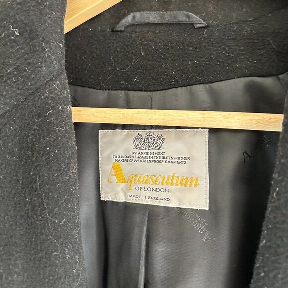 Aquascutum London Vintage Wool Cashmere Black Long Pea Coat size 6 - Picture 5 of 9